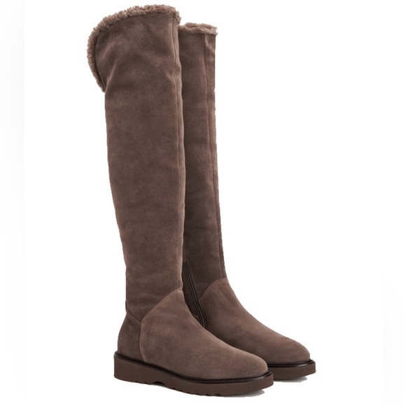 Aquatalia Kiara Over the knee OTK Shearling Fur Anthracite Grey Boots - Picture 1 of 1